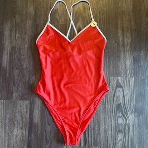 Red & White One-Piece Swimsuit (Size Small)